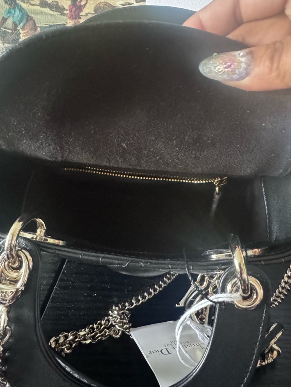 Dior Lady Dior Black Quilted Leather Mini Top-Handle Bag with Gold Hardware - Picture 8 of 11